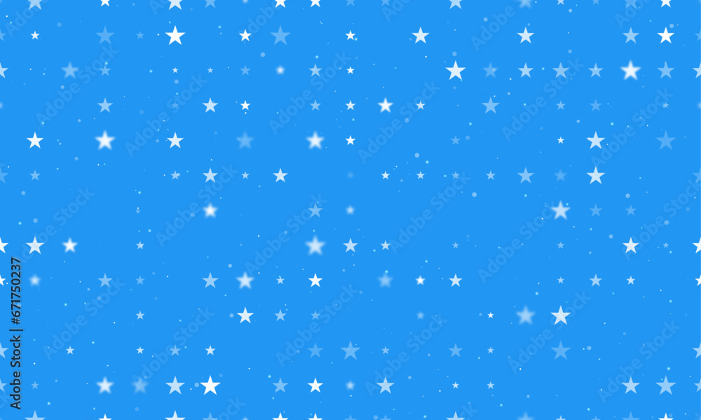 Poster seamless background pattern of evenly spaced white star symbols of different sizes and opacity. vect