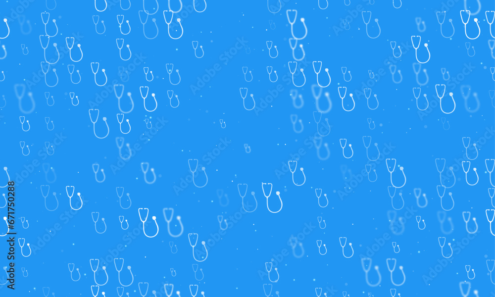 Poster seamless background pattern of evenly spaced white stethoscope symbols of different sizes and opacit