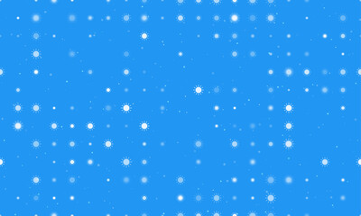 Seamless background pattern of evenly spaced white suns of different sizes and opacity. Vector illustration on blue background with stars