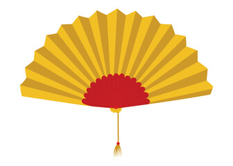 Sensu Japanese traditional hand fan in gold color, isolated vector illustration in flat design