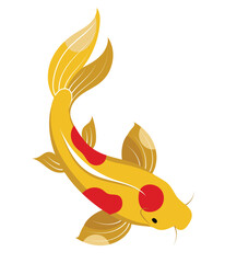 Golden Koi Carp with red spots, traditional Asian fish. Hand drawn isolated vector illustration