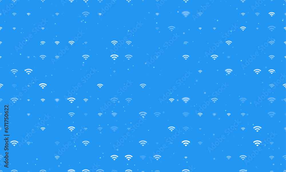 Poster seamless background pattern of evenly spaced white wifi symbols of different sizes and opacity. vect