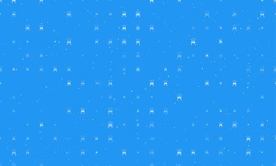 Seamless background pattern of evenly spaced white champagne toast symbols of different sizes and opacity. Vector illustration on blue background with stars