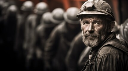 Mine workers wearing hardhats standing in a mine