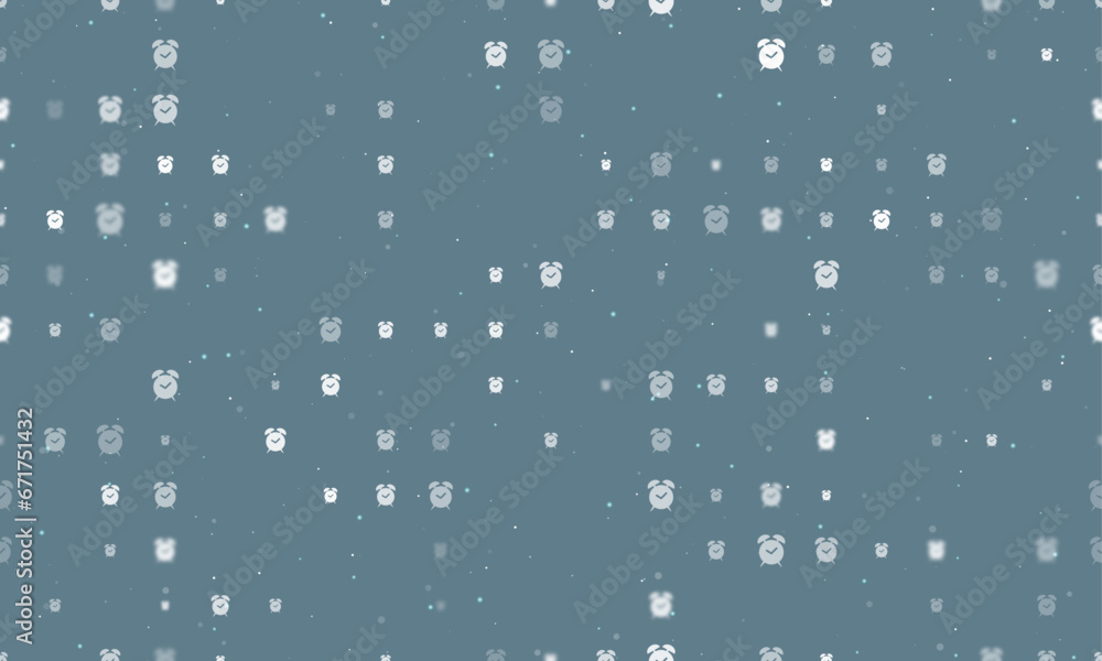Aufkleber seamless background pattern of evenly spaced white alarm clock symbols of different sizes and opacit