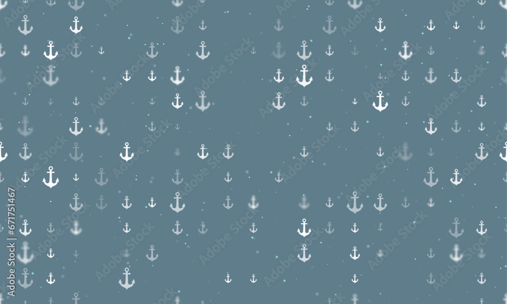 Poster seamless background pattern of evenly spaced white sea anchor symbols of different sizes and opacity