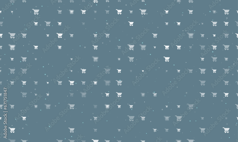 Poster seamless background pattern of evenly spaced white shopping cart symbols of different sizes and opac