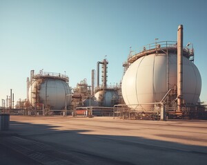 Obraz premium Industrial oil and gas plant. Refinery plant. Equipment steel pipes. industrial pipeline and factory