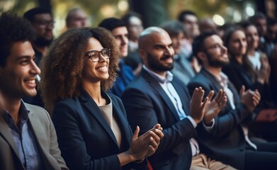 Global Applause: Diverse Audience Engaged in Amphitheater Panel. Generative ai