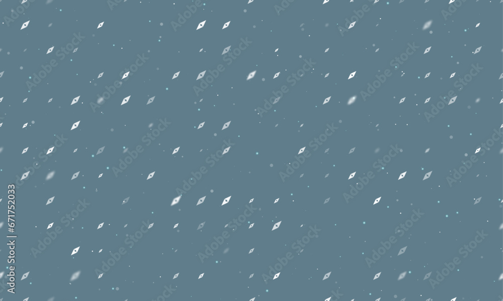 Poster seamless background pattern of evenly spaced white compass symbols of different sizes and opacity. v