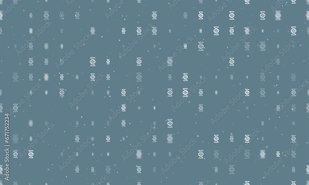 Poster seamless background pattern of evenly spaced white dna symbols of different sizes and opacity. vecto