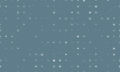 Seamless background pattern of evenly spaced white drum symbols of different sizes and opacity. Vector illustration on blue grey background with stars