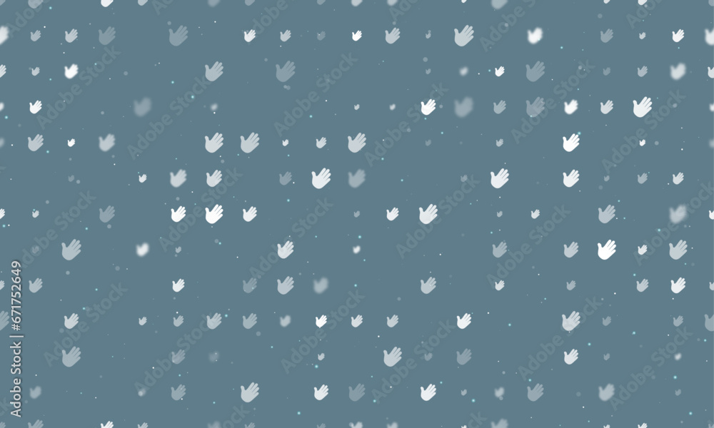 Poster seamless background pattern of evenly spaced white hands of different sizes and opacity. vector illu
