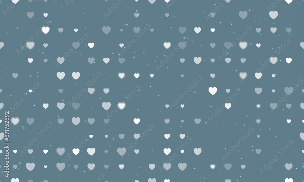 Poster seamless background pattern of evenly spaced white hearts of different sizes and opacity. vector ill