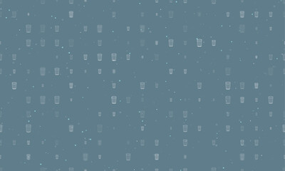 Seamless background pattern of evenly spaced white glass symbols of different sizes and opacity. Vector illustration on blue grey background with stars