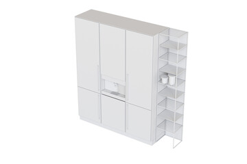 modern kitchen isolated on transparent background, home furniture, 3D illustration, cg render