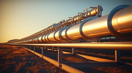 Steel Pipeline of Oil and gas plant with pipe rack. Refinery plant. industrial and factory