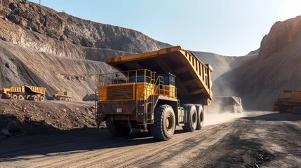 Foto op Canvas Open pit mine industry, big yellow mining truck for coal quarry © ETAJOE