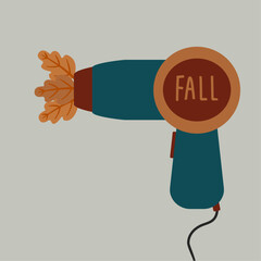Flat Design Fall Illustration with Hair Dryer and Leaves