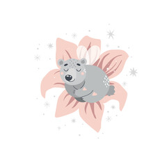Vector illustration with cute fairy bear. Suitable for printing posters, stickers, cards and more.