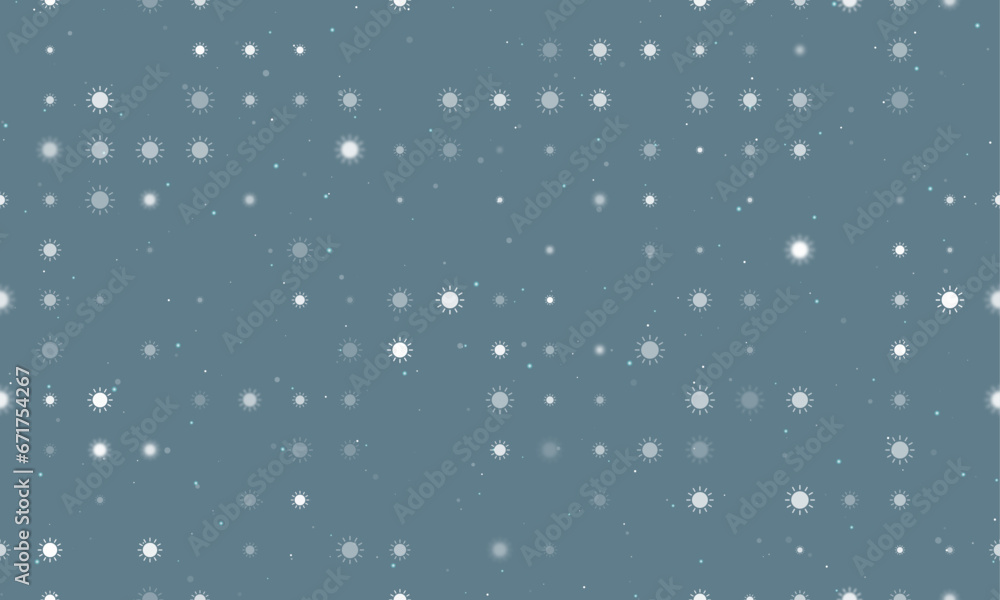 Poster seamless background pattern of evenly spaced white suns of different sizes and opacity. vector illus