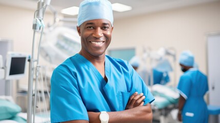Smiling Male Surgeon in Modern operating room