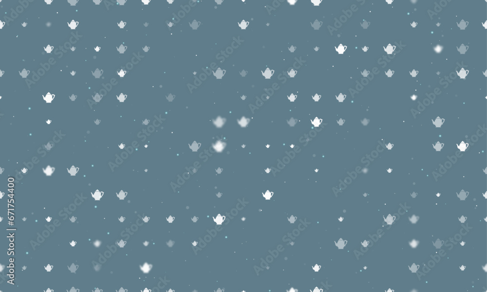 Poster seamless background pattern of evenly spaced white teapots of different sizes and opacity. vector il