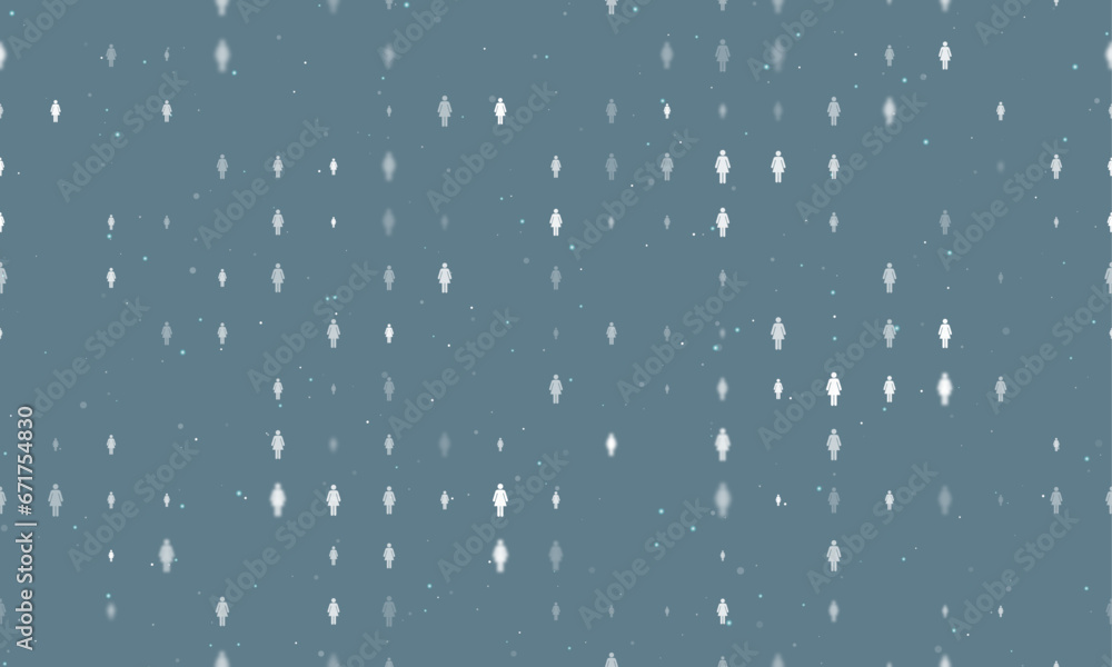 Aufkleber seamless background pattern of evenly spaced white woman symbols of different sizes and opacity. vec