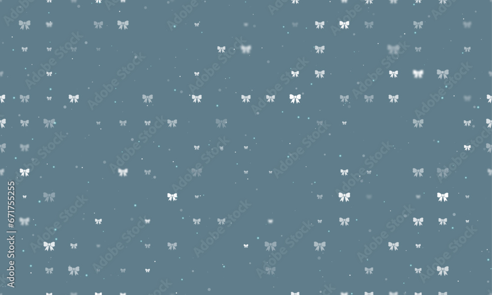 Poster seamless background pattern of evenly spaced white bow symbols of different sizes and opacity. vecto