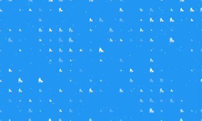 Seamless background pattern of evenly spaced white womens ice skates of different sizes and opacity. Vector illustration on blue background with stars