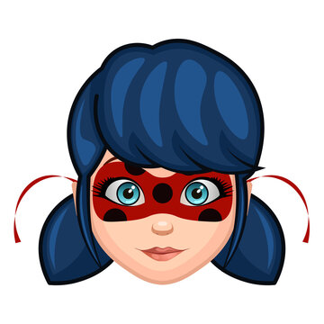 A girl with a red mask and dark blue hair Large size of emoji face