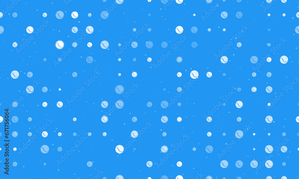 Poster seamless background pattern of evenly spaced white tennis balls of different sizes and opacity. vect