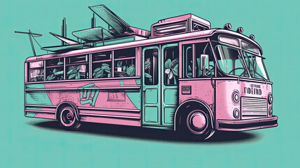 Fototapeta na wymiar School Bus Food Truck in town Illustrative AI Illustration