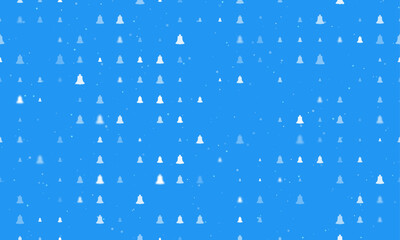 Seamless background pattern of evenly spaced white vintage bell symbols of different sizes and opacity. Vector illustration on blue background with stars