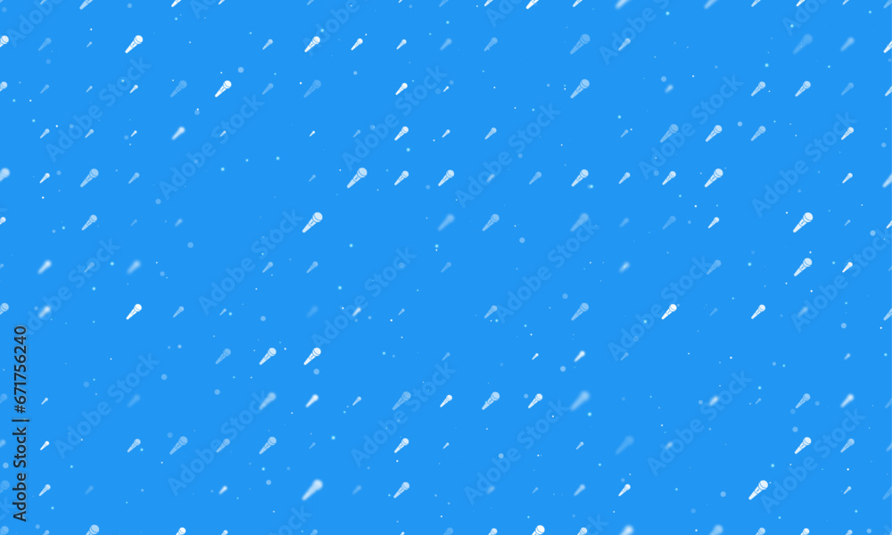 Poster seamless background pattern of evenly spaced white microphone symbols of different sizes and opacity