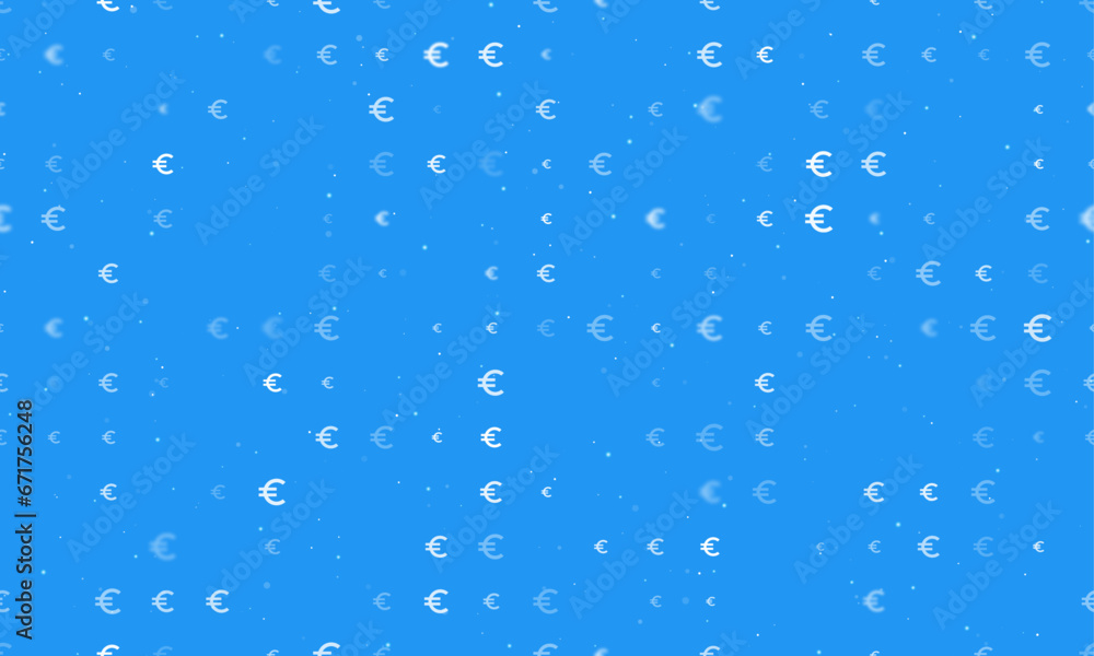 Poster seamless background pattern of evenly spaced white euro symbols of different sizes and opacity. vect