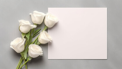 Top view greeting card or invitation mockup with envelope and dry twigs decorations and flowers, leaves