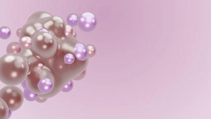 3D render animation motion design presentation background wallpaper metasphere. Pink purple abstract meta sphere liquid shape moving deformation transition to meta balls bubbles drops pearls molecules