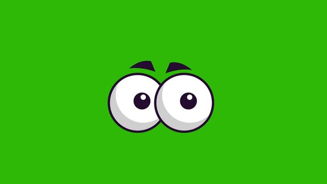 Cartoon eyes blink animation. green screen background. 4K eye ball animation.