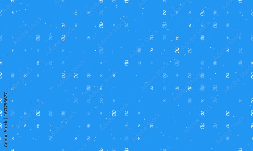 Poster seamless background pattern of evenly spaced white hryvnia symbols of different sizes and opacity. v