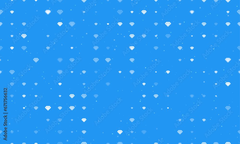 Poster seamless background pattern of evenly spaced white diamond symbols of different sizes and opacity. v