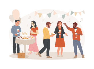 Corporate party isolated concept vector illustration. Colleagues get together, office party plan, team building activity, corporate event idea, entertainment service, catering vector concept.