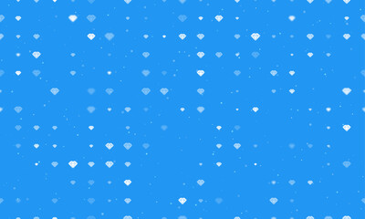 Seamless background pattern of evenly spaced white diamond symbols of different sizes and opacity. Vector illustration on blue background with stars