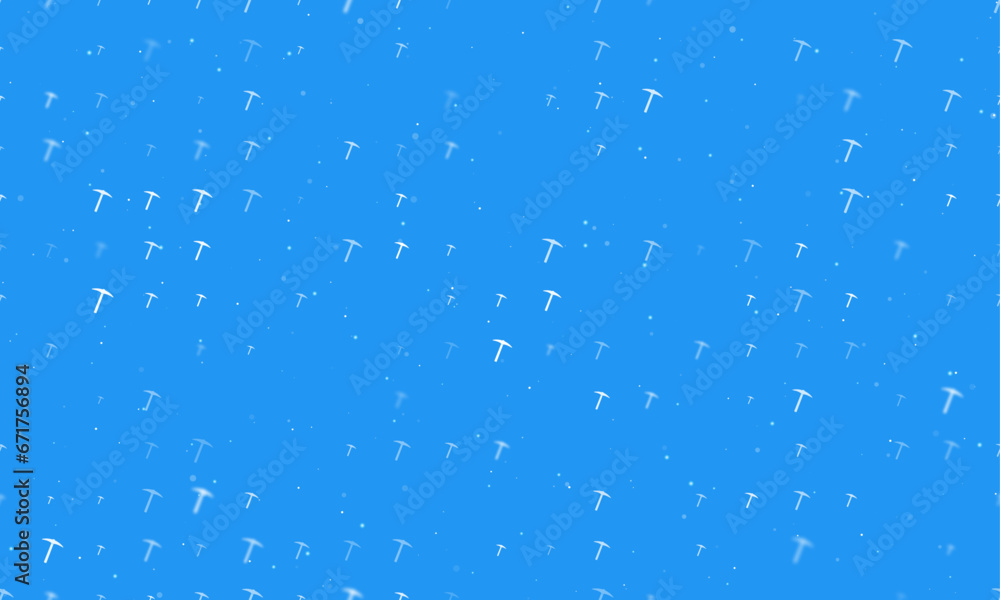 Poster seamless background pattern of evenly spaced white pickaxe symbols of different sizes and opacity. v