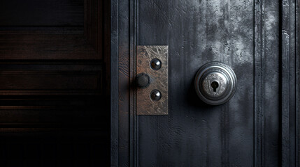 An old-fashioned door with a modern metal doorknob - obrazy, fototapety, plakaty