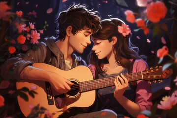 Obraz premium Couple in love playing guitar