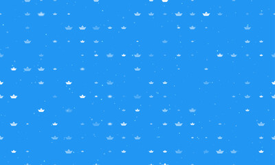 Seamless background pattern of evenly spaced white paper boat symbols of different sizes and opacity. Vector illustration on blue background with stars