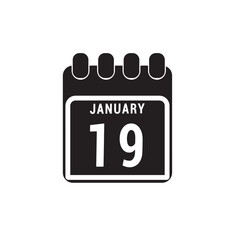 Calendar displaying day 19 (nineteenth) of the January - Day 19 of the month. Illustration
