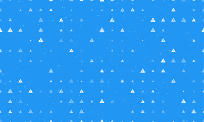 Seamless background pattern of evenly spaced white warning symbols of different sizes and opacity. Vector illustration on blue background with stars