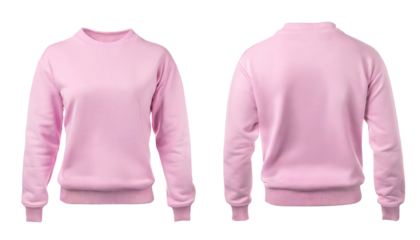 front and back view of pink sweatshirt templates. Pullovers with long sleeves, mockups for design and print, isolated on a transparent background with clipping path.
